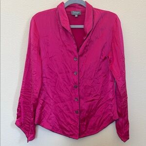 Luxury JuliannaRae 100% silk pajama top pink embroidered trim